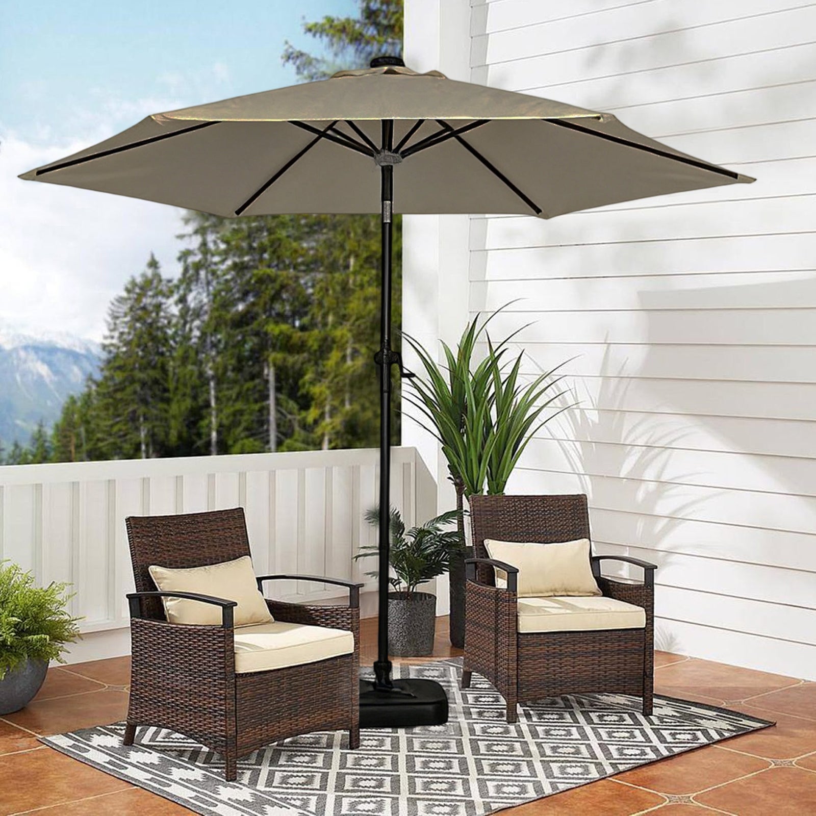 Moonlight Solar 9ft 6-Rib Dual-Tone Tilt Patio Umbrella-Khaki