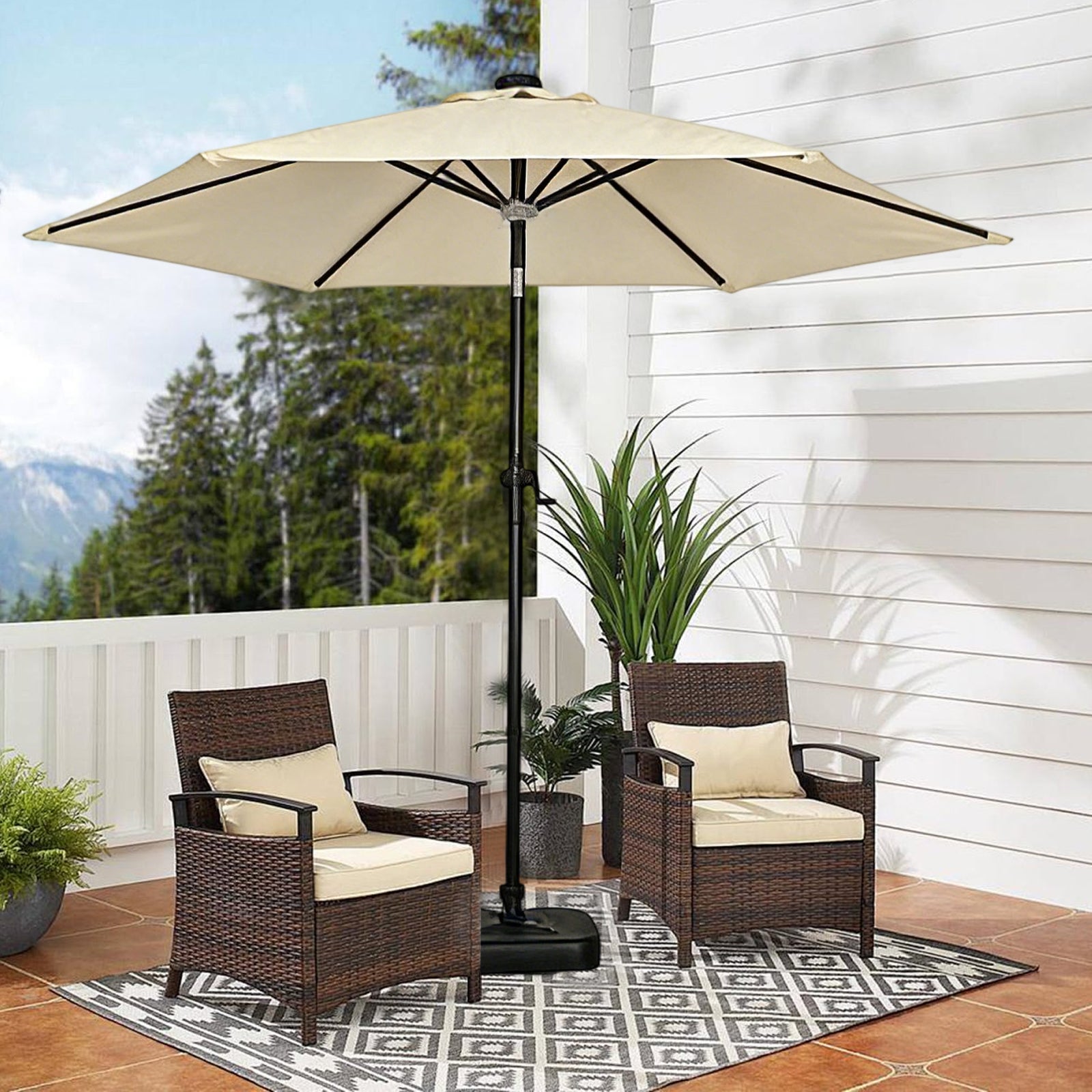Moonlight Solar 9ft 6-Rib Dual-Tone Tilt Patio Umbrella-Ivory