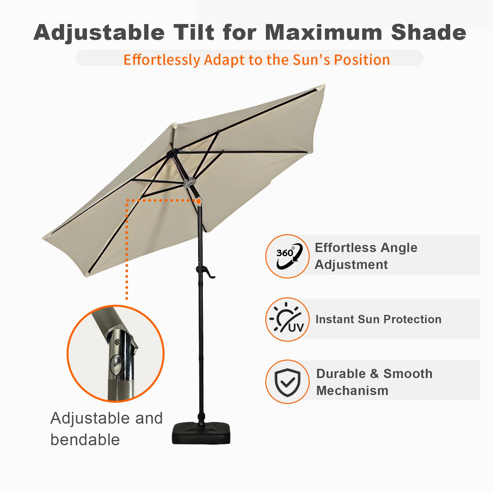 Moonlight Solar 9ft 6-Rib Dual-Tone Tilt Patio Umbrella-Khaki
