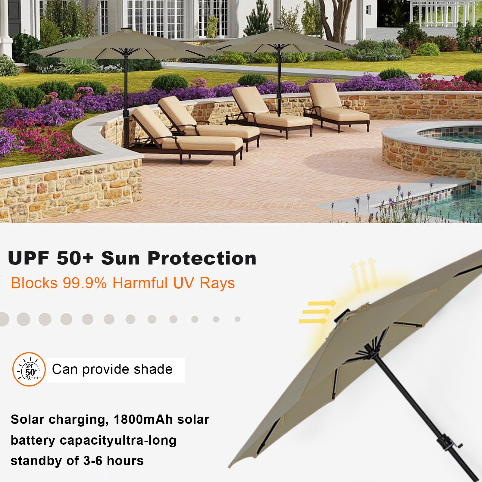 Galaxy 5V Solar Magic-Color RGB 10ft All-Aluminum Commercial Umbrella