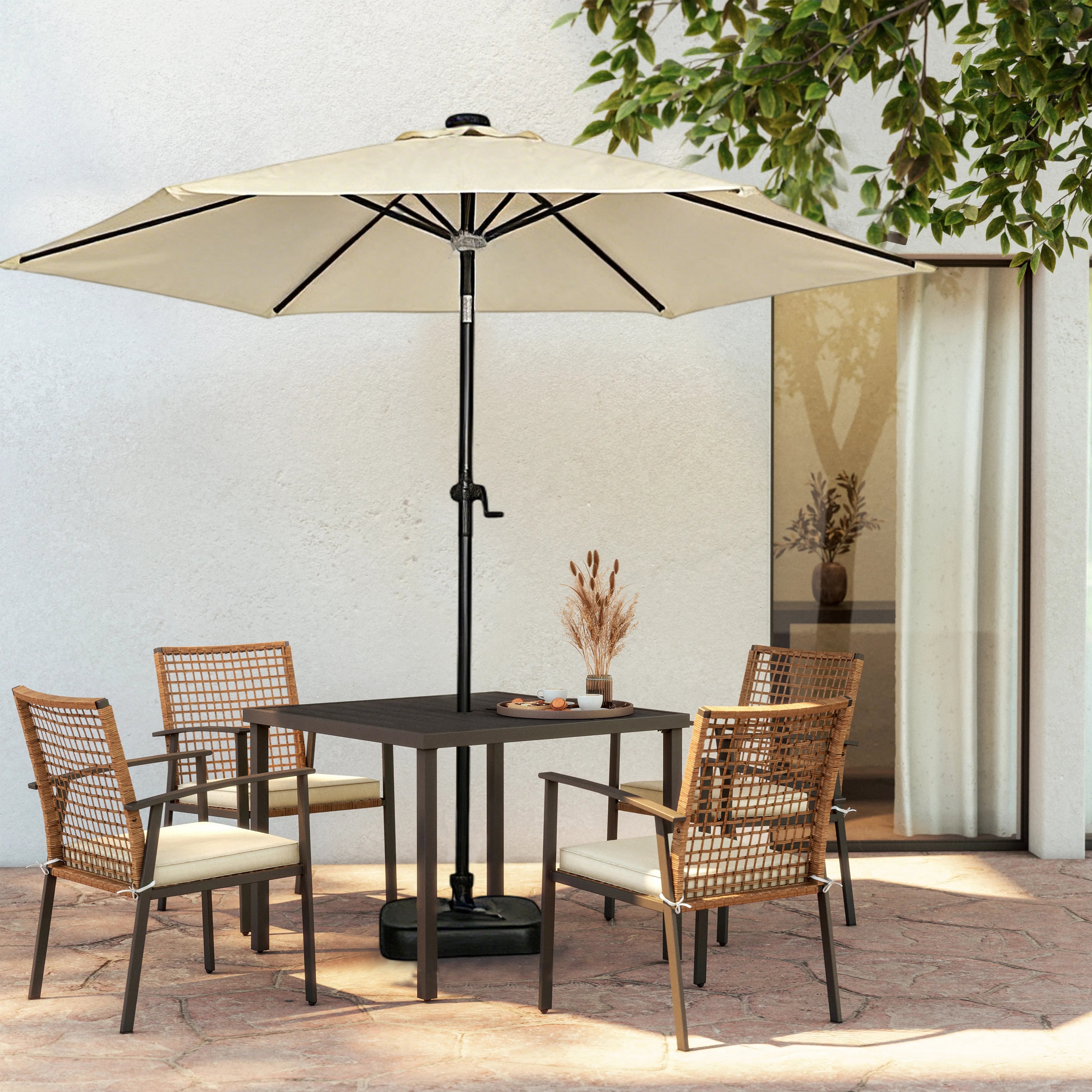 Moonlight Solar 9ft 6-Rib Dual-Tone Tilt Patio Umbrella-Ivory