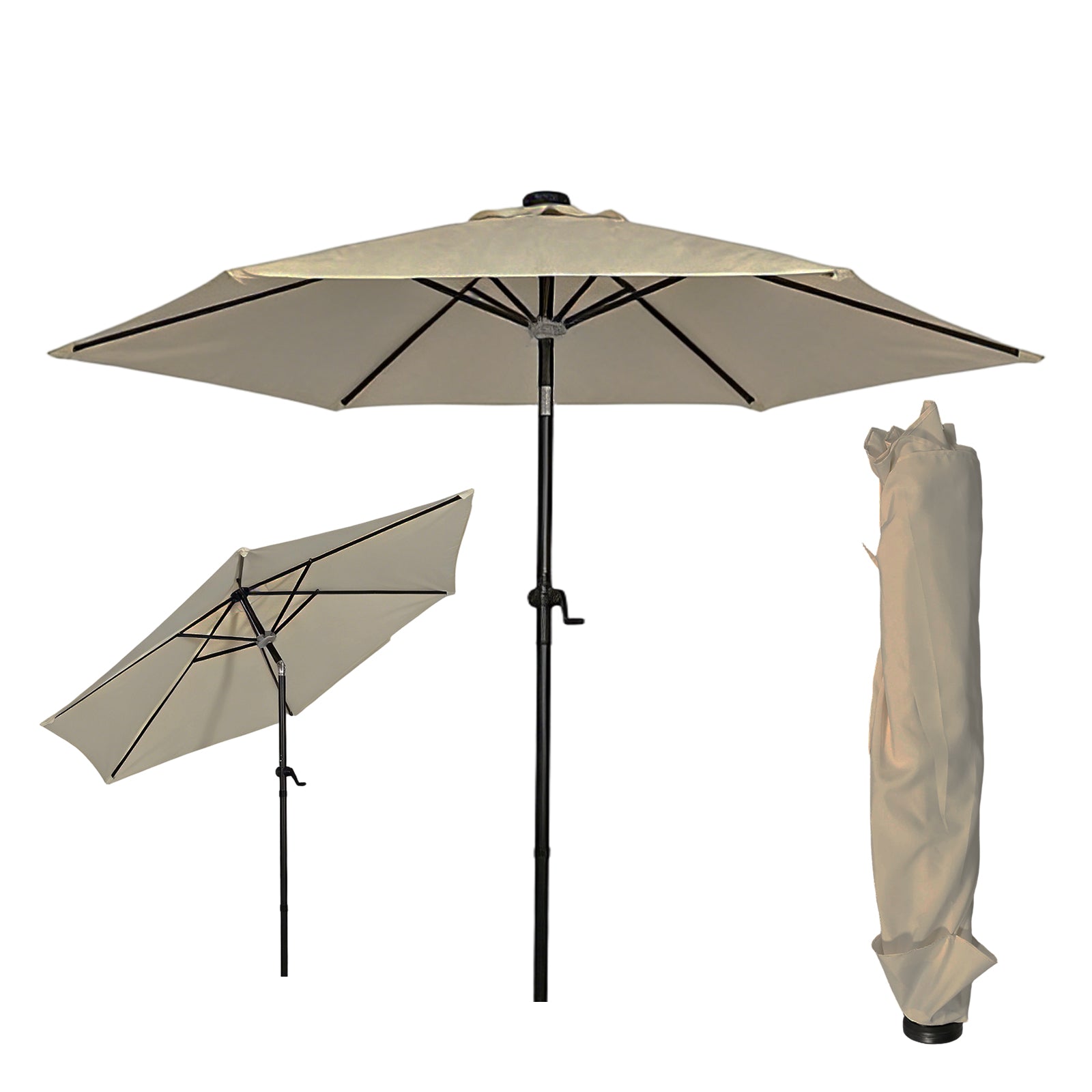 Moonlight Solar 9ft 6-Rib Dual-Tone Tilt Patio Umbrella-Khaki