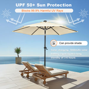 Moonlight Solar 9ft 6-Rib Dual-Tone Tilt Patio Umbrella-Ivory