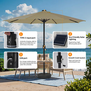 Galaxy 5V Solar Dual-Tone 10ft Steel Market Umbrella