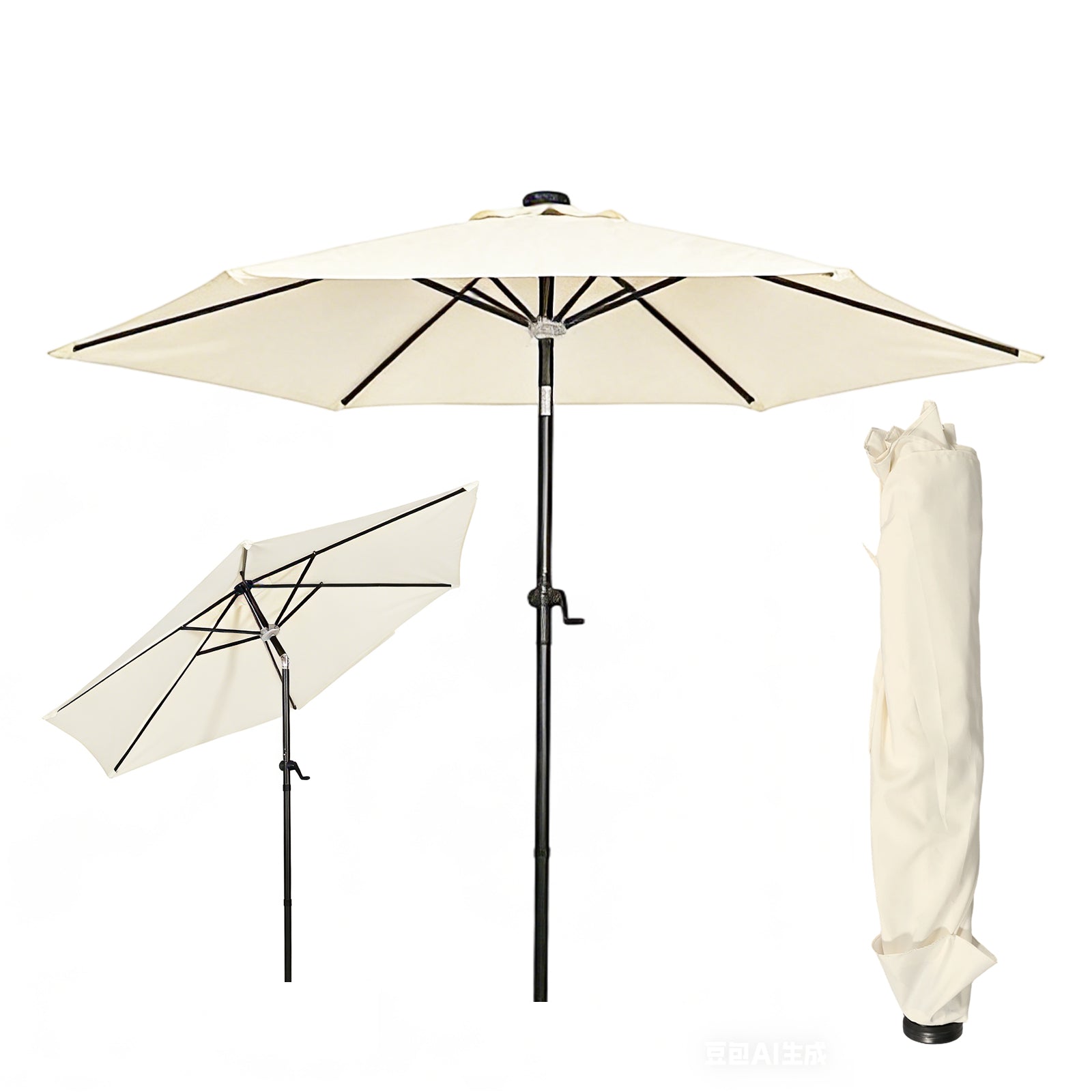 Moonlight Solar 9ft 6-Rib Dual-Tone Tilt Patio Umbrella-Ivory