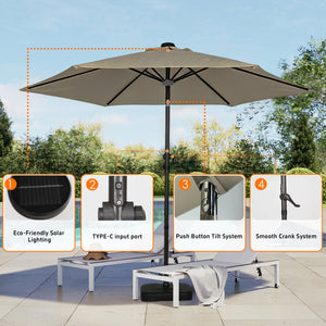 Moonlight Solar 9ft 6-Rib Dual-Tone Tilt Patio Umbrella-Khaki