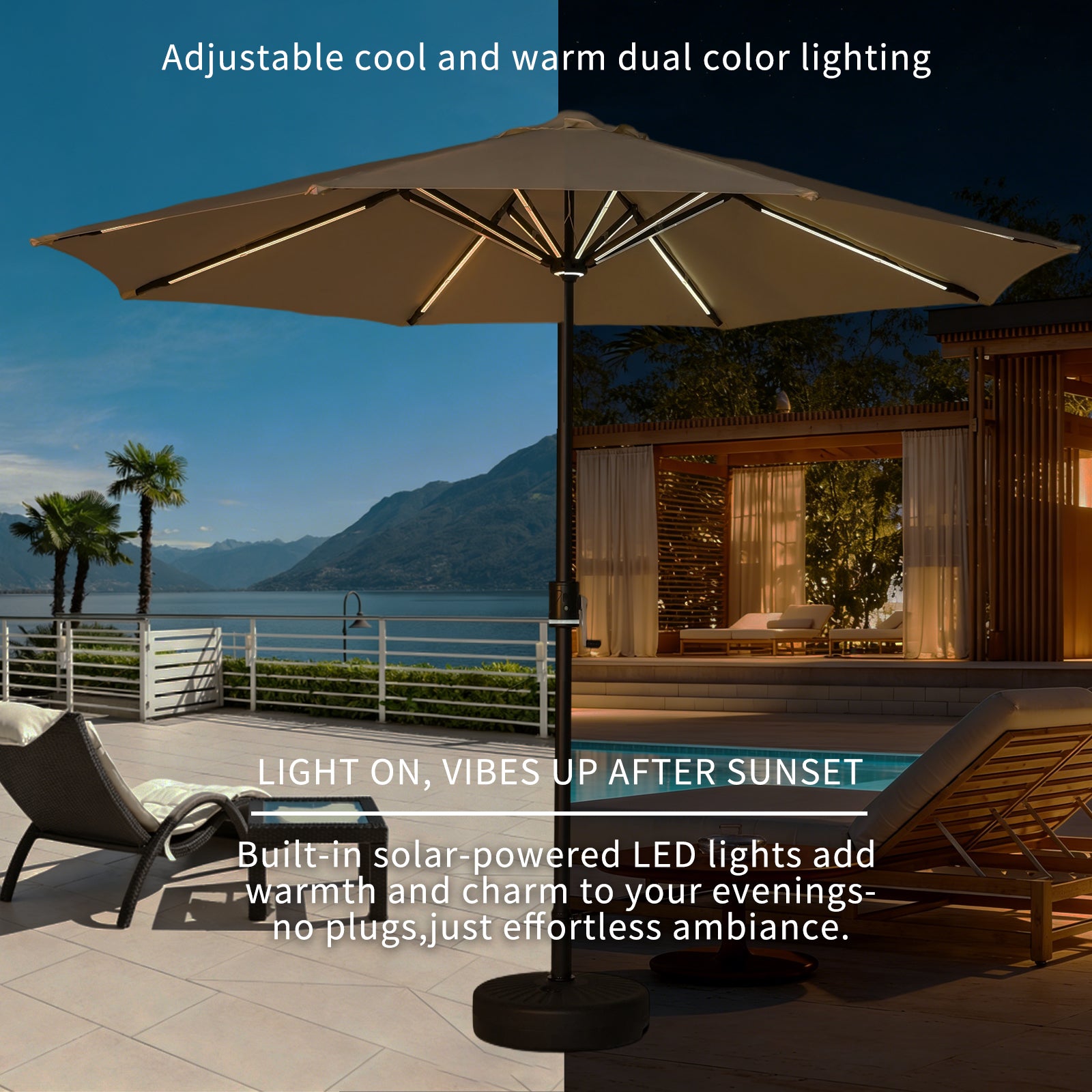 Galaxy 5V Solar Magic-Color RGB 10ft All-Aluminum Commercial Umbrella